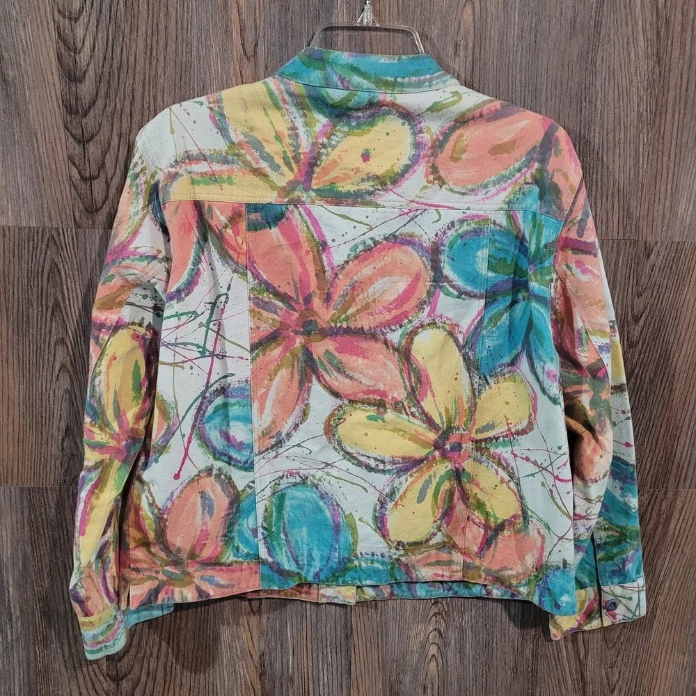 Winter Sun Floral Jacket Size M Multicolor Art to Wear Maximalist 100% Cotton